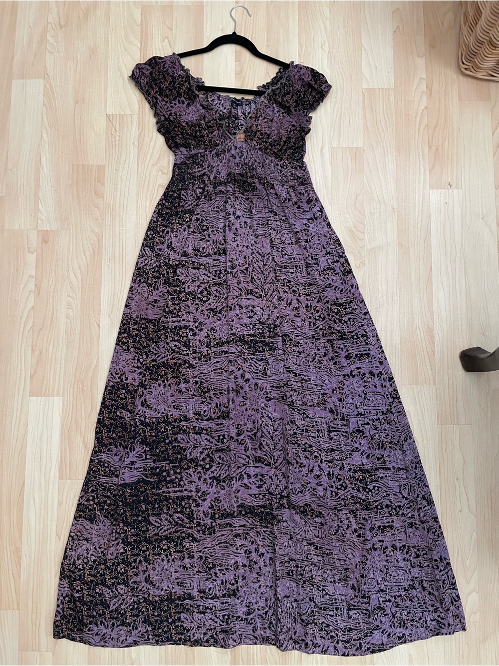 Karma Highway Purple Patterned Maxi Dress - Off or On Shoulder - One Size
